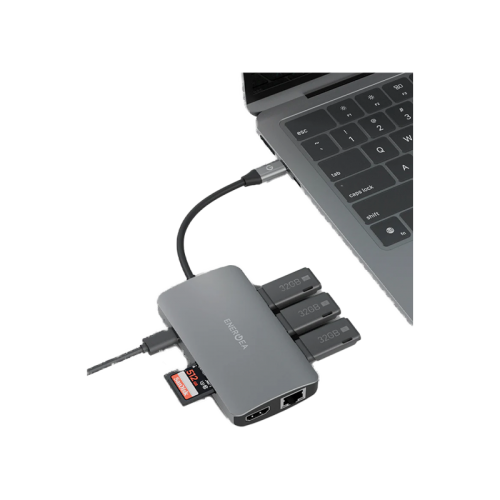 ENERGEA ALUHUB HD PRO 2 , 8 IN 1  ALUMINIUM ALLOY CHARGING HUB - GUNMETAL