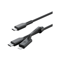 ENERGEA FLOW DUO 2-IN-1  C TO C + LIGHTNING CABLE, 480MBPS, 240W, 1.5M -BLACK