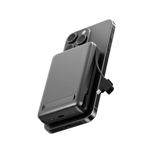 ENERGEA MAGPAC PRO PLUS, 10000MAH MAGSAFE COMPATIBLE QI2 POWER BANK WITH BUILT-IN CABLE AND STAND - GUN/BLK