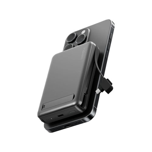 ENERGEA MAGPAC PRO PLUS, 10000MAH MAGSAFE COMPATIBLE QI2 POWER BANK WITH BUILT-IN CABLE AND STAND - GUN/BLK
