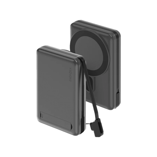 ENERGEA MAGPAC PRO PLUS, 10000MAH MAGSAFE COMPATIBLE QI2 POWER BANK WITH BUILT-IN CABLE AND STAND - GUN/BLK