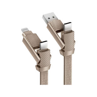 BAZIC GOCHARGE ALUCABLE, 4 IN 1 ALUMINIUM CHARGING CABLE WITH USB A/C INPUT AND USB C/LIGHTNING OUTPUT. PD FAST CHARGE 15CM - GOLD