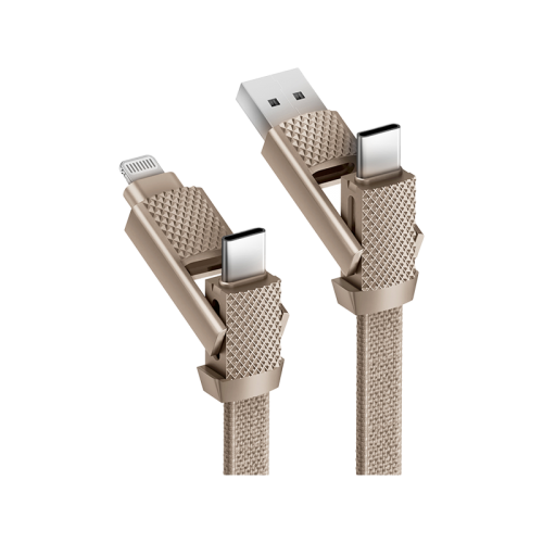 BAZIC GOCHARGE ALUCABLE, 4 IN 1 ALUMINIUM CHARGING CABLE WITH USB A/C INPUT AND USB C/LIGHTNING OUTPUT. PD FAST CHARGE 15CM - GOLD