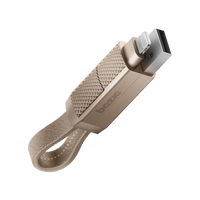 BAZIC GOCHARGE ALUCABLE, 4 IN 1 ALUMINIUM CHARGING CABLE WITH USB A/C INPUT AND USB C/LIGHTNING OUTPUT. PD FAST CHARGE 15CM - GOLD