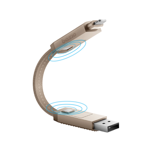 BAZIC GOCHARGE ALUCABLE, 4 IN 1 ALUMINIUM CHARGING CABLE WITH USB A/C INPUT AND USB C/LIGHTNING OUTPUT. PD FAST CHARGE 15CM - GOLD