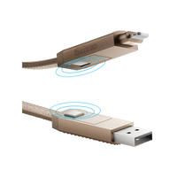 BAZIC GOCHARGE ALUCABLE, 4 IN 1 ALUMINIUM CHARGING CABLE WITH USB A/C INPUT AND USB C/LIGHTNING OUTPUT. PD FAST CHARGE 1M - GOLD
