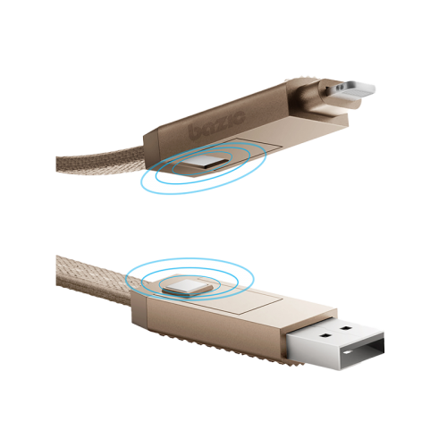 BAZIC GOCHARGE ALUCABLE, 4 IN 1 ALUMINIUM CHARGING CABLE WITH USB A/C INPUT AND USB C/LIGHTNING OUTPUT. PD FAST CHARGE 1M - GOLD