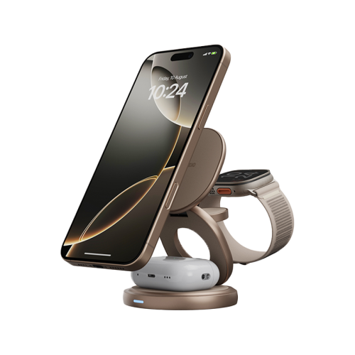 BAZIC GOMAG GYRE, 360 ROTATING BASE 3 IN 1 WIRELESS CHARGER WITH APPLE WATCH AND AIRPODS CHARGING - GOLD