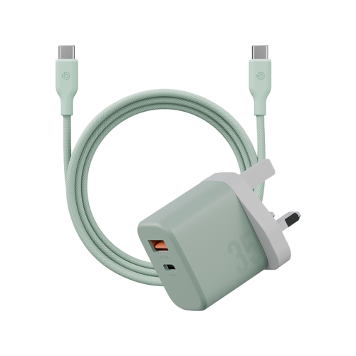 BAZIC GOPORT VELOX BUNDLE, 1C1A CHARGER 35W(UK) WITH WEAVE CABLE - PISTACHIO