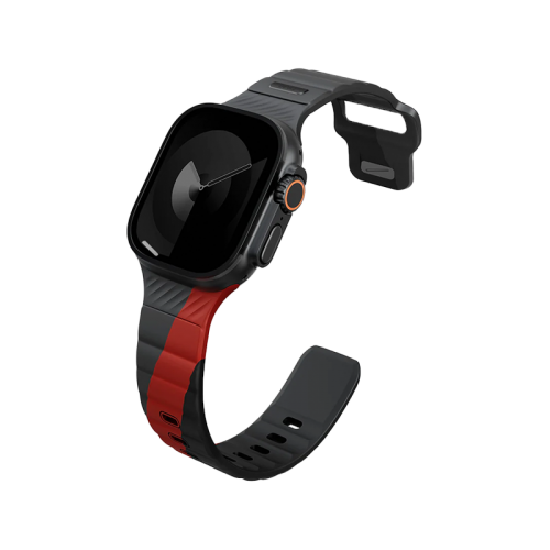 UNIQ STRIDE DE FKM RUBBER APPLE WATCH STRAP 49/46/45/44MM - CHARCOAL (CHARCOAL/ROSSO RED)