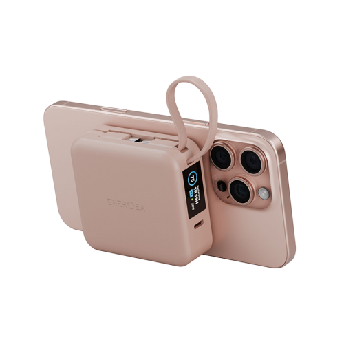Energea Magpac Mini Plus Wireless Power Bank 10000mAh With Build in USB-C Cable & Display - Pink