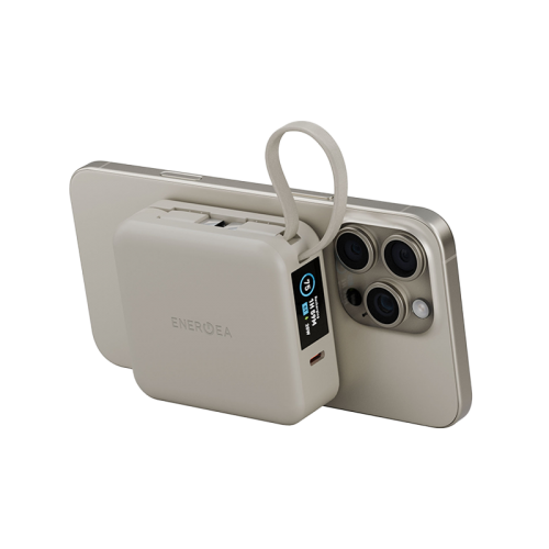 Energea Magpac Mini Plus Wireless Power Bank 10000mAh With Build in USB-C Cable & Display - Sand
