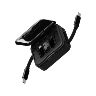 Bazic GoCharge Loop 5 In 1 Cable Kit With Micro/USB-A/Lightning Adapter With 1M Retractable Travel Kit - Black