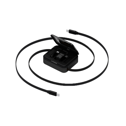Bazic GoCharge Loop 5 In 1 Cable Kit With Micro/USB-A/Lightning Adapter With 1M Retractable Travel Kit - Black
