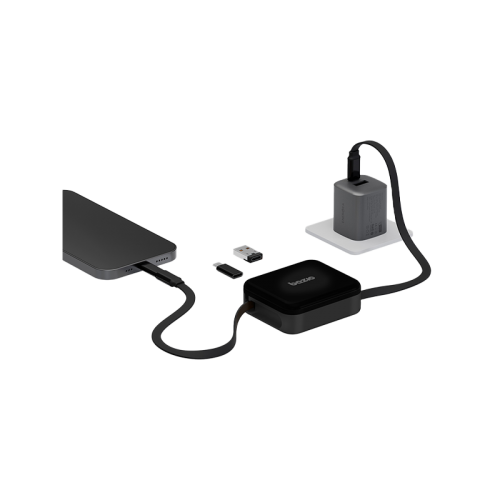 Bazic GoCharge Loop 5 In 1 Cable Kit With Micro/USB-A/Lightning Adapter With 1M Retractable Travel Kit - Black