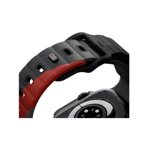 UNIQ STRIDE DE FKM RUBBER APPLE WATCH STRAP 49/46/45/44MM - CHARCOAL (CHARCOAL/ROSSO RED)