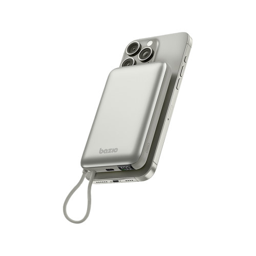 BAZIC GOPOWER FUSION MAG 10K, MAGSAFE POWERBANK WITH BUILT-IN USB-C CABLE - PEBBLE