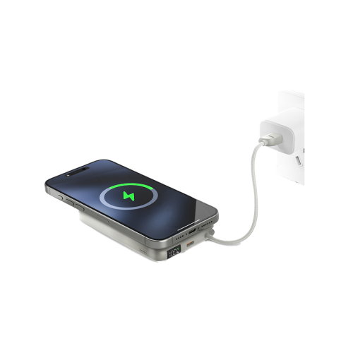BAZIC GOPOWER FUSION MAG 10K, MAGSAFE POWERBANK WITH BUILT-IN USB-C CABLE - PEBBLE
