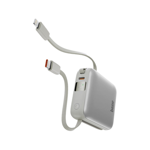 BAZIC GOPOWER FUSION MINI 10K, 3IN1 10000MAH POWERBANK WITH BUILT-IN USB-C AND LIGHTNING CABLE - PEBBLE