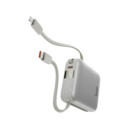 BAZIC GOPOWER FUSION MINI 10K, 3IN1 10000MAH POWERBANK WITH BUILT-IN USB-C AND LIGHTNING CABLE - PEBBLE
