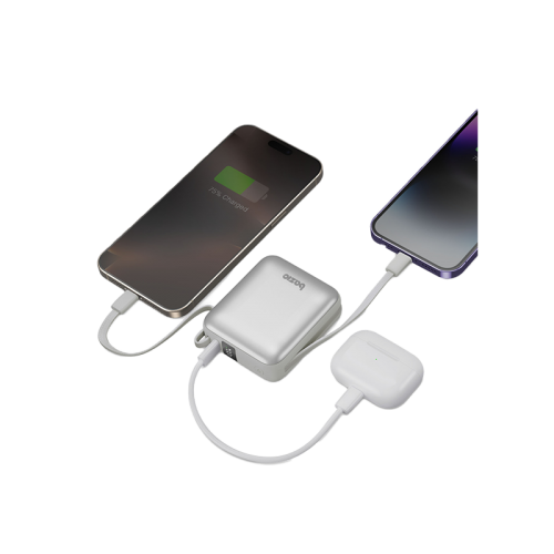 BAZIC GOPOWER FUSION MINI 10K, 3IN1 10000MAH POWERBANK WITH BUILT-IN USB-C AND LIGHTNING CABLE - PEBBLE