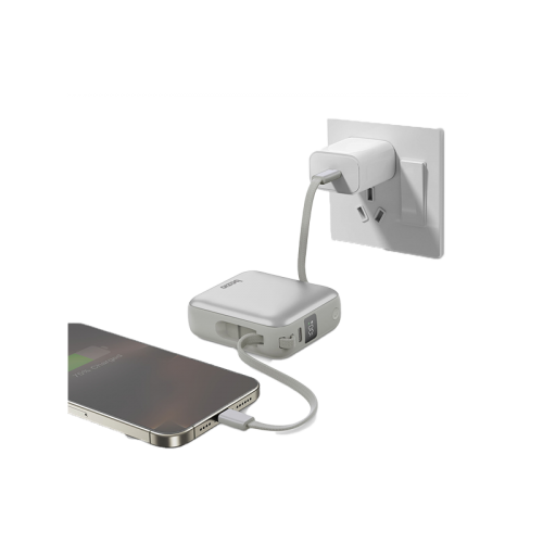 BAZIC GOPOWER FUSION MINI 10K, 3IN1 10000MAH POWERBANK WITH BUILT-IN USB-C AND LIGHTNING CABLE - PEBBLE