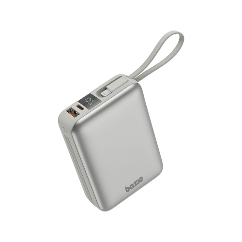 BAZIC GOPOWER FUSION MINI 20K, 3IN1 20000MAH POWERBANK WITH BUILT-IN USB-C AND LIGHTNING CABLE - PEBBLE
