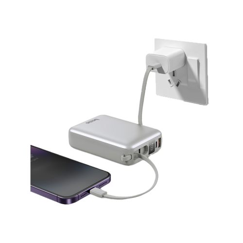 BAZIC GOPOWER FUSION MINI 20K, 3IN1 20000MAH POWERBANK WITH BUILT-IN USB-C AND LIGHTNING CABLE - PEBBLE