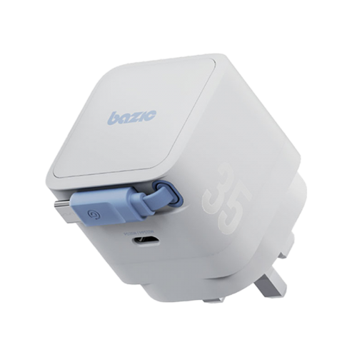 BAZIC GOPORT RETREK 35W, USB-C GaN WALL CHARGER (UK) WITH 70CM BUILT-IN CABLE - WHITE
