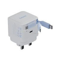 BAZIC GOPORT RETREK 35W, USB-C GaN WALL CHARGER (UK) WITH 70CM BUILT-IN CABLE - WHITE