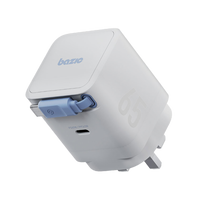 BAZIC GOPORT RETREK 65W, USB-C GaN WALL CHARGER (UK) WITH 70CM BUILT-IN CABLE - WHITE