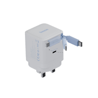 BAZIC GOPORT RETREK 65W, USB-C GaN WALL CHARGER (UK) WITH 70CM BUILT-IN CABLE - WHITE