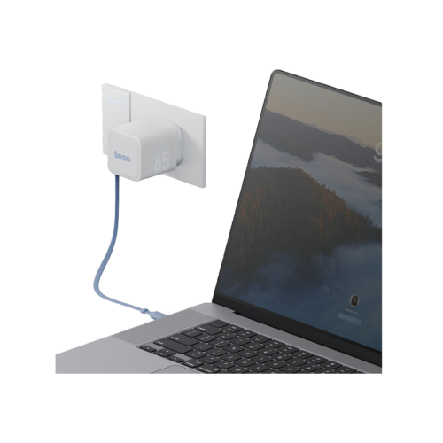 BAZIC GOPORT RETREK 65W, USB-C GaN WALL CHARGER (UK) WITH 70CM BUILT-IN CABLE - WHITE