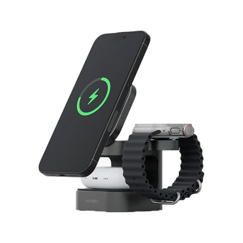 ENERGEA MAGCUBE, 3IN1 FOLDABLE QI2.0 MAGNETIC FAST WIRELESS CHARGER - GUNMETAL BLACK