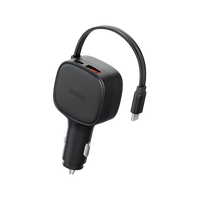 BAZIC GODRIVE LOOP 84, 1C1A CAR CHARGER WITH 75CM RETRACTABLE USB-C CABLE - BLACK