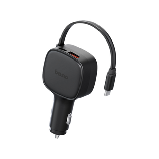 BAZIC GODRIVE LOOP 84, 1C1A CAR CHARGER WITH 75CM RETRACTABLE USB-C CABLE - BLACK