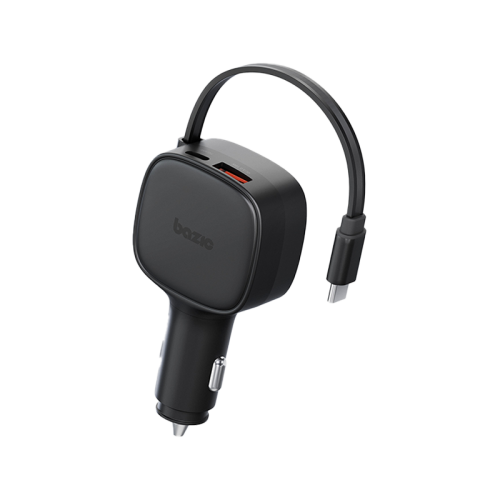 BAZIC GODRIVE LOOP 84, 1C1A CAR CHARGER WITH 75CM RETRACTABLE USB-C CABLE - BLACK