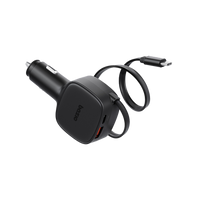 BAZIC GODRIVE LOOP 84, 1C1A CAR CHARGER WITH 75CM RETRACTABLE USB-C CABLE - BLACK