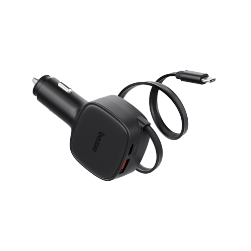 BAZIC GODRIVE LOOP 84, 1C1A CAR CHARGER WITH 75CM RETRACTABLE USB-C CABLE - BLACK