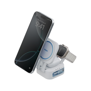 BAZIC GOMAG STATION MINI 3IN1 FOLDABLE WIRELESS  CHARGING STATION WITH 80CM RETRACTABLE CABLE & APPLE WATCH CHARGER -WHITE