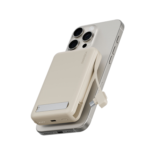 Energea MagPac Pro Plus MagSafe 10000mAh Power Bank Built-In USB-C Cable With Built In Stand - Sand
