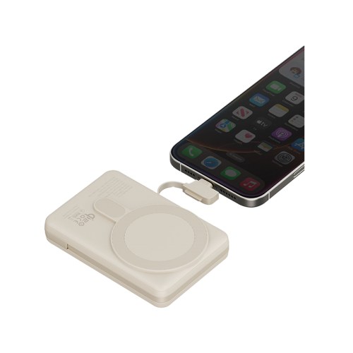 Energea MagPac Pro Plus MagSafe 10000mAh Power Bank Built-In USB-C Cable With Built In Stand - Sand