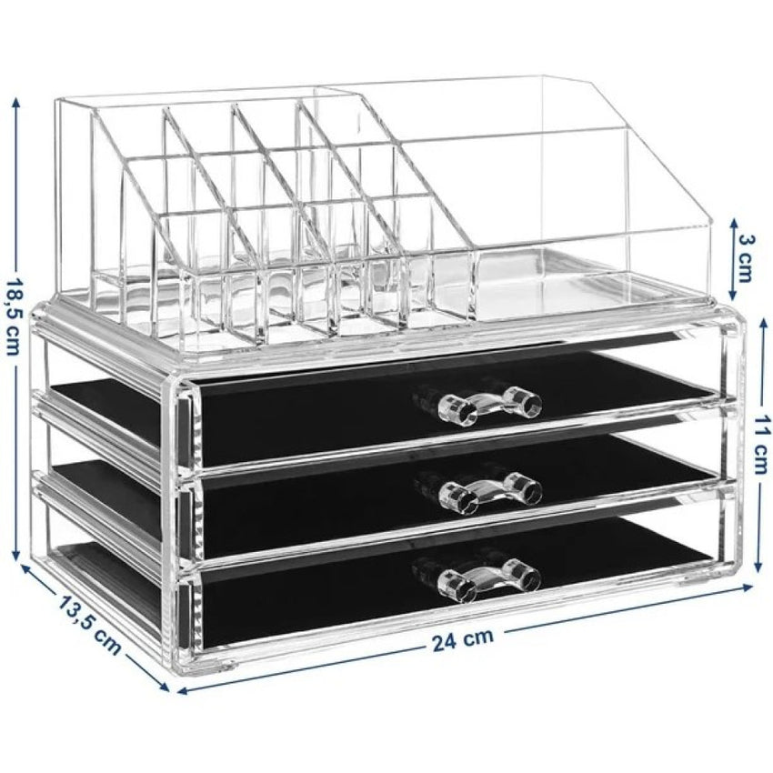 Skykey Clear Makeup Organizer 24×15×18.6 Cm PS Material Transparent Design - QY-2715