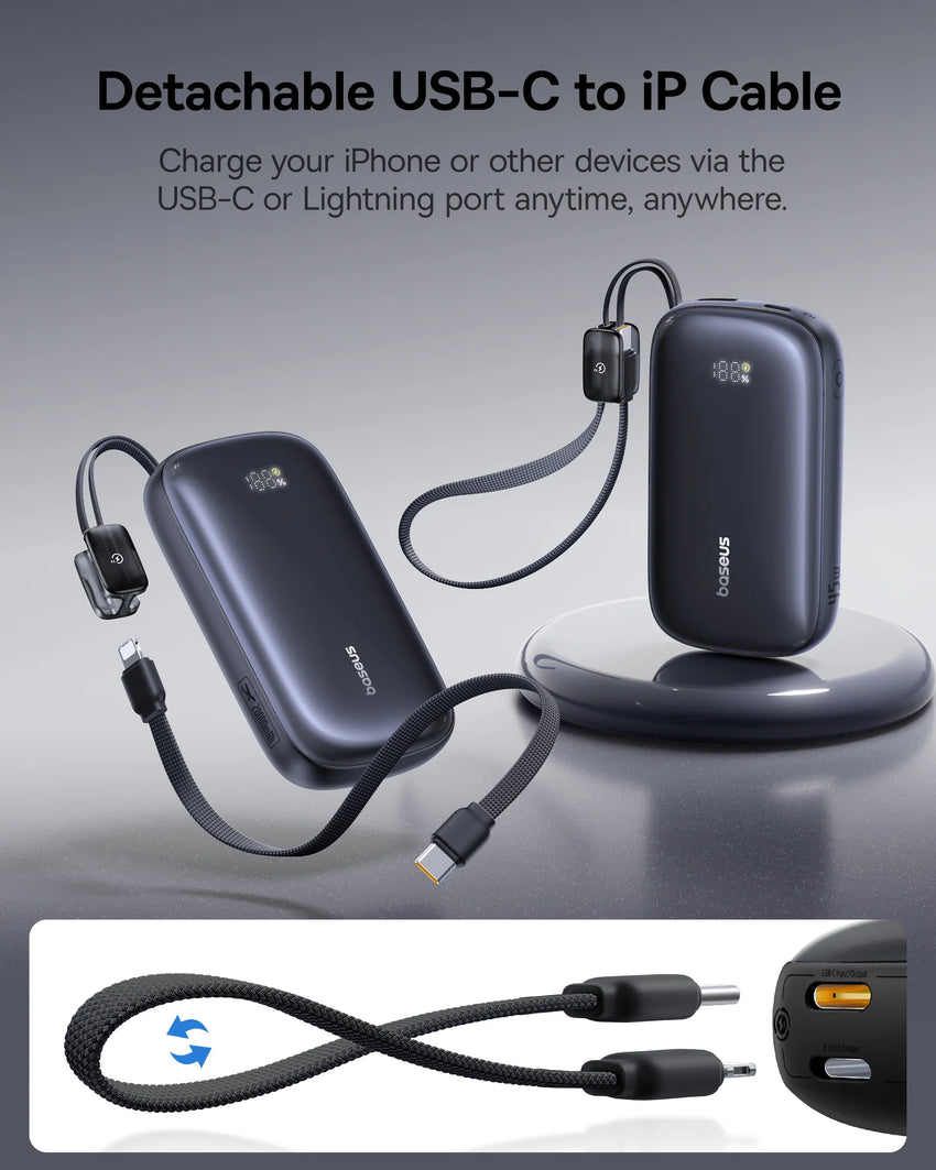 Baseus EnerFill FC21 Qpow3 Ultra Digital Display Power Bank with Detachable Cable 20000mAh 45W - Cosmic Black