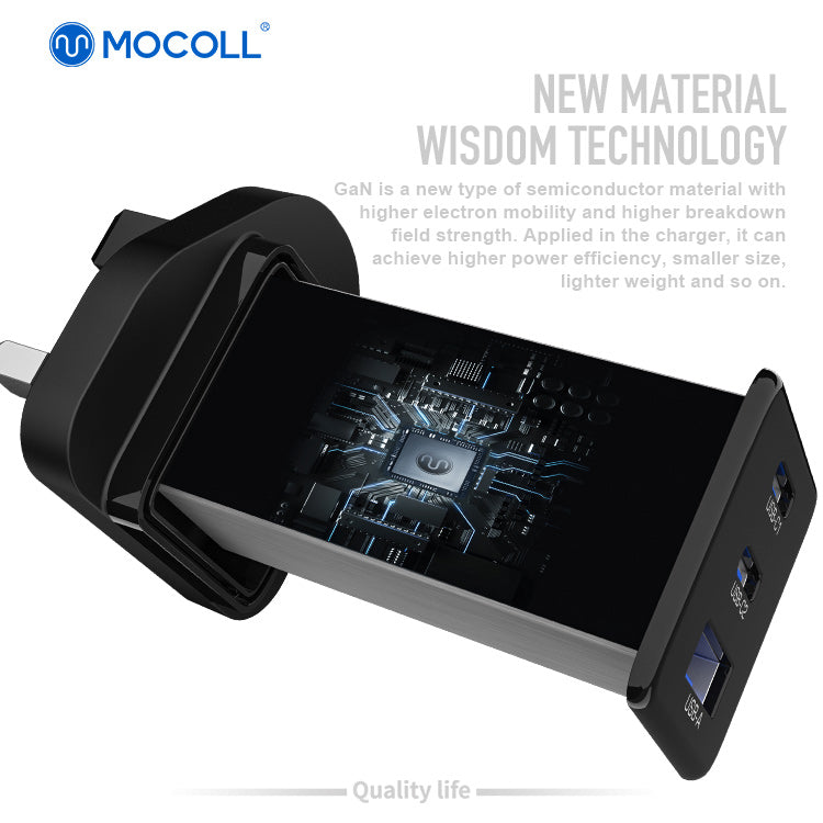 MOCOLL 65W GaN Fast Charging Adapter Set – UK Plug, USB-C PD 3.0, Includes Cable & Storage Bag, Compact Travel Charger for Laptops, Tablets, and Smartphones- Black