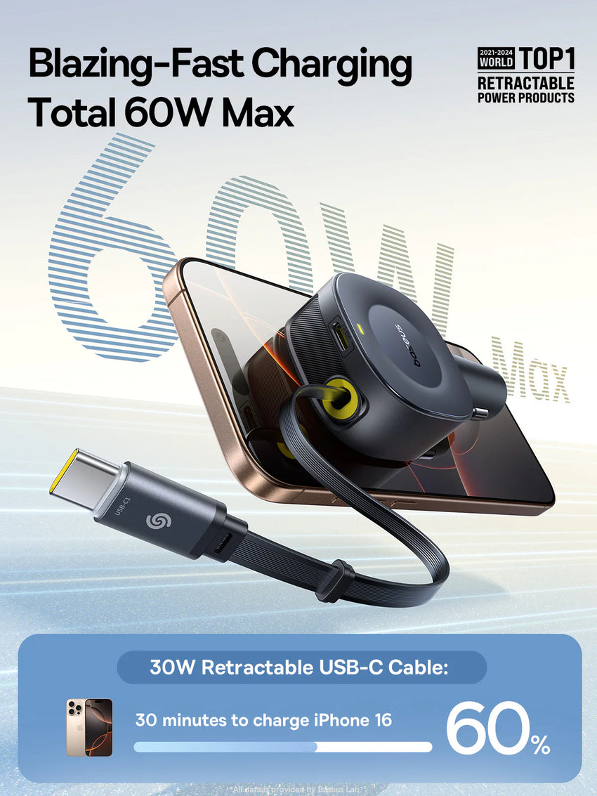 Baseus PrimeTrip VR2 Car Charger with Retractable Cable C+C 30W - Cosmic Black