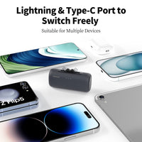 IWALK Portable Charger for iPhone with 2-in-1 Connector,5000mAh Small Power Bank, Fast Charging Compatible with iPhone 16/15/14/13/12/11 Series,Samsung S24/23,Android,Black