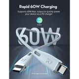 RAVPower RP-CB1037 60W C-C 1.2M USB2.0 3A Cable Light Blue
