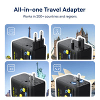 Baseus EnerCore CG11 6-in-1 Universal Travel Adapter with Retractable Cable 70W - Cosmic Black