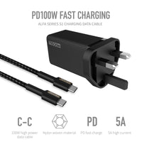 MOCOLL 65W GaN Fast Charging Adapter Set – UK Plug, USB-C PD 3.0, Includes Cable & Storage Bag, Compact Travel Charger for Laptops, Tablets, and Smartphones- Black